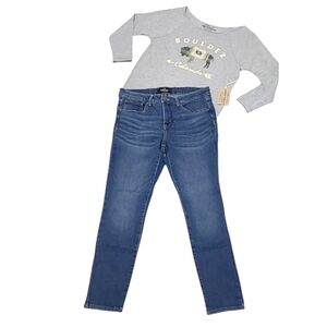 Jordache Ankle Skinny Jeans Mid Waist Rise Dark Wash Whiskered Worn Embroidered